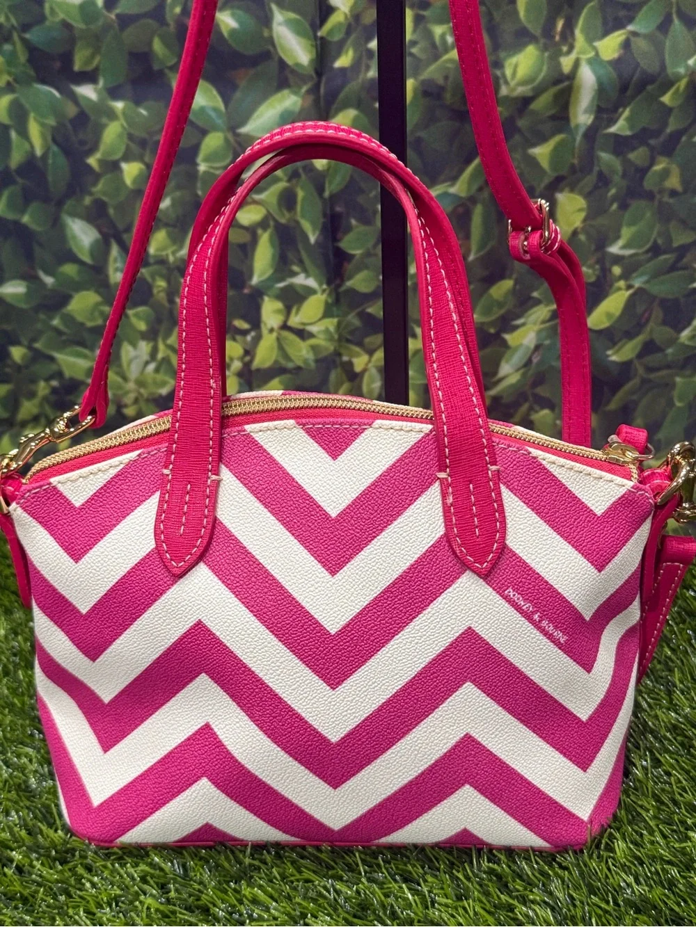 Dooney & Bourke Chevron Ruby Pink Striped Mini Satchel Crossbody Bag